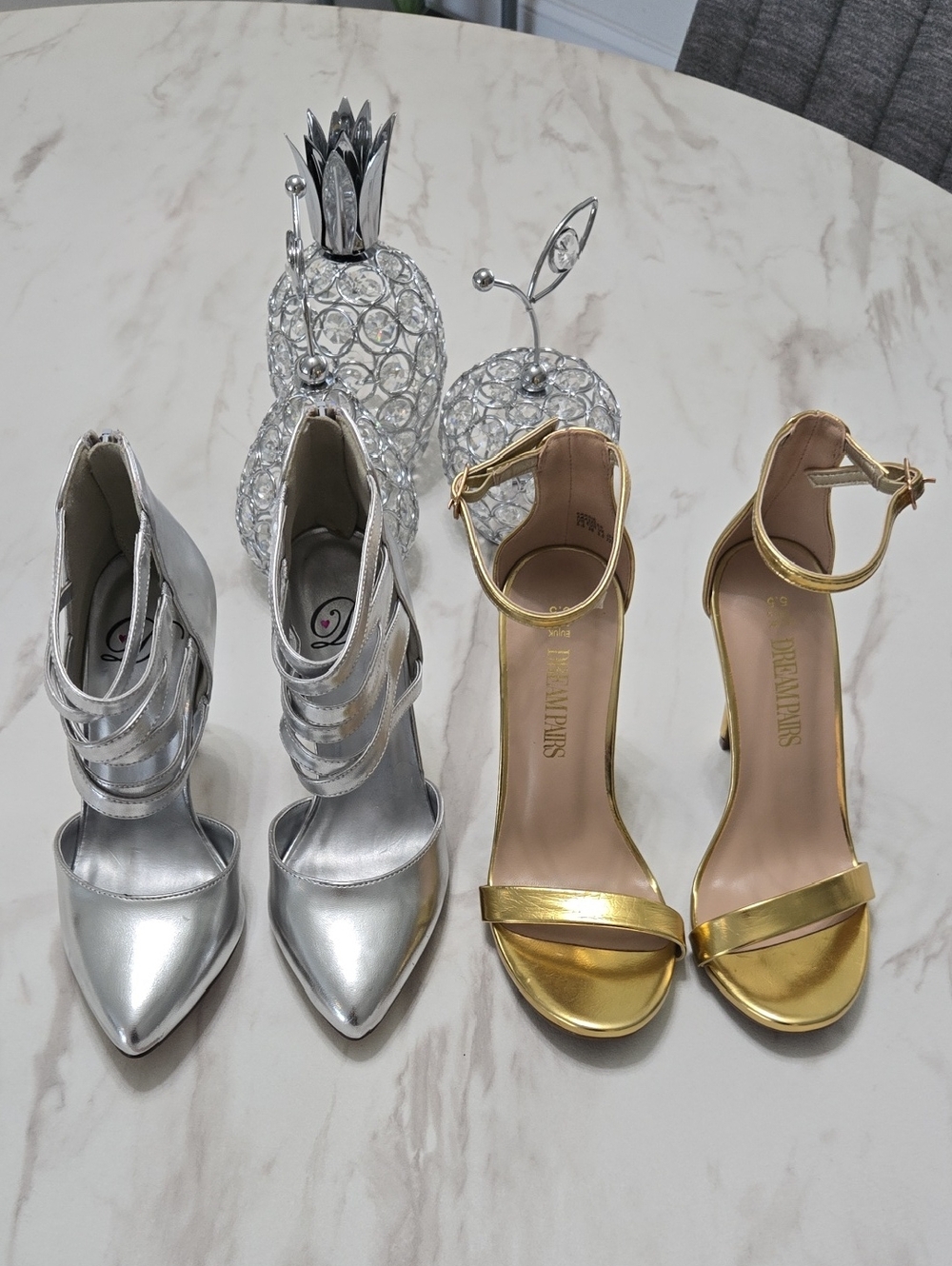 Dream Pairs Gold Ankle-Strap Sandals & Silver High Heels Duo. You Get Both !